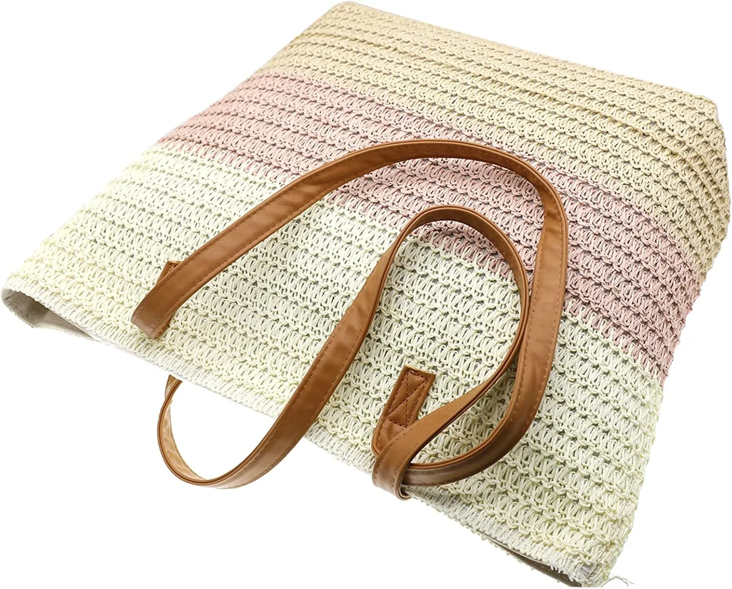 Large Straw Tote Bag for Women Rattan Woven Straw Beach Bag Purse Colored Stripe Shoulder Bags Handbag Summer