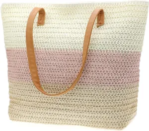 Large Straw Tote Bag for Women Rattan Woven Straw Beach Bag Purse Colored Stripe Shoulder Bags Handbag Summer