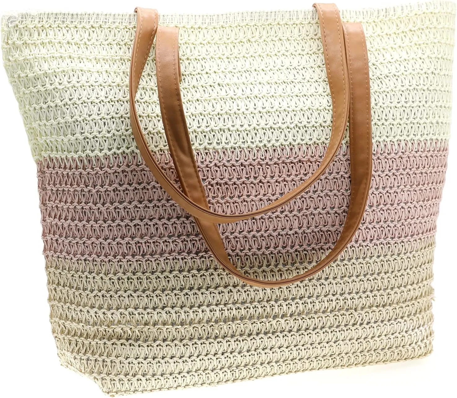 Large Straw Tote Bag for Women Rattan Woven Straw Beach Bag Purse Colored Stripe Shoulder Bags Handbag Summer