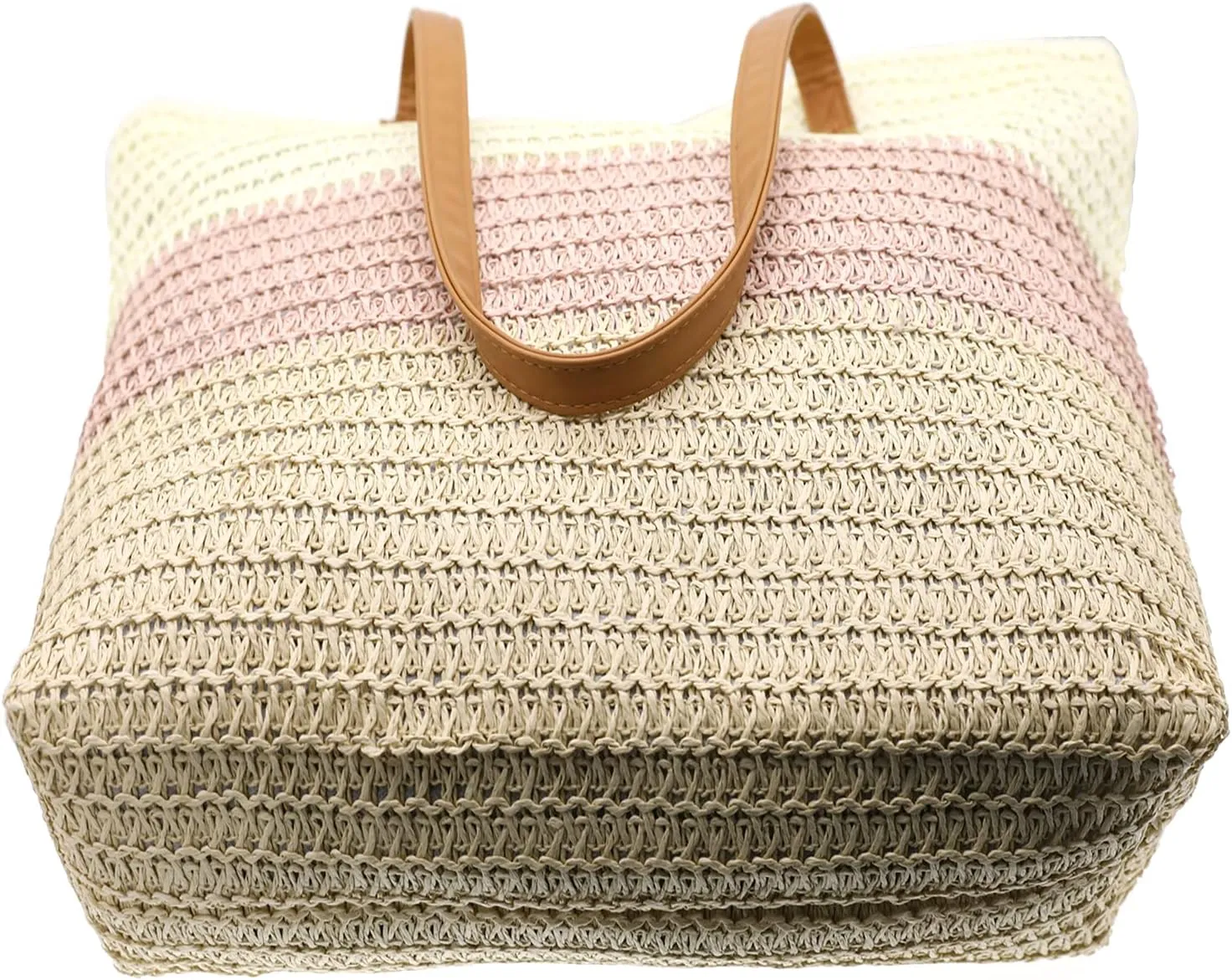 Large Straw Tote Bag for Women Rattan Woven Straw Beach Bag Purse Colored Stripe Shoulder Bags Handbag Summer
