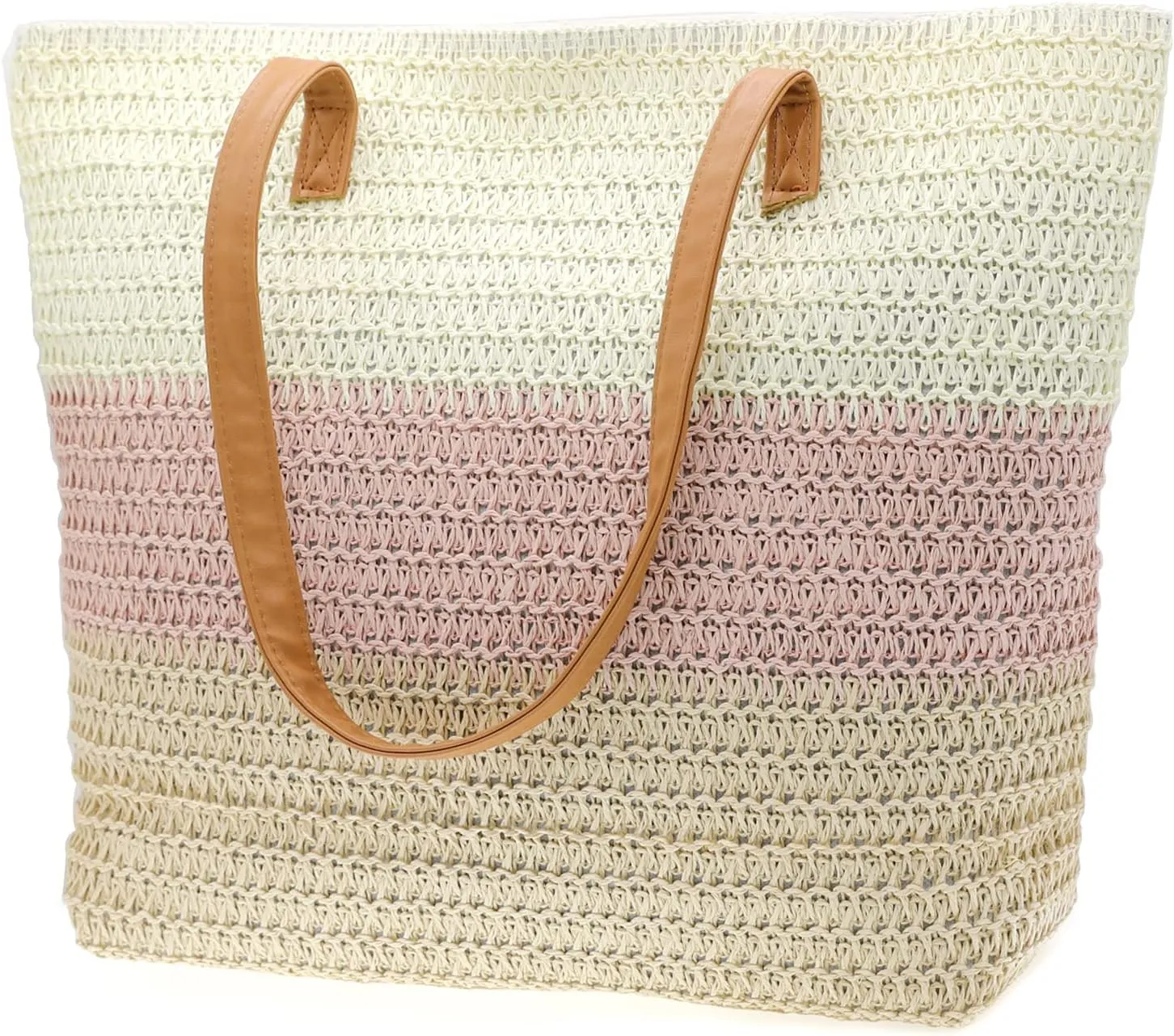 Large Straw Tote Bag for Women Rattan Woven Straw Beach Bag Purse Colored Stripe Shoulder Bags Handbag Summer
