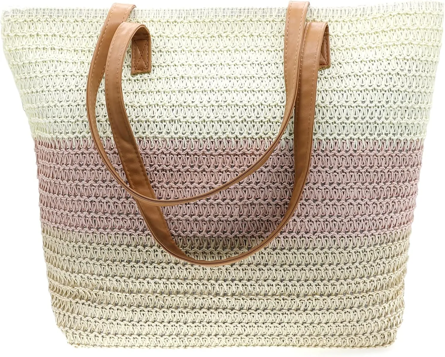Large Straw Tote Bag for Women Rattan Woven Straw Beach Bag Purse Colored Stripe Shoulder Bags Handbag Summer