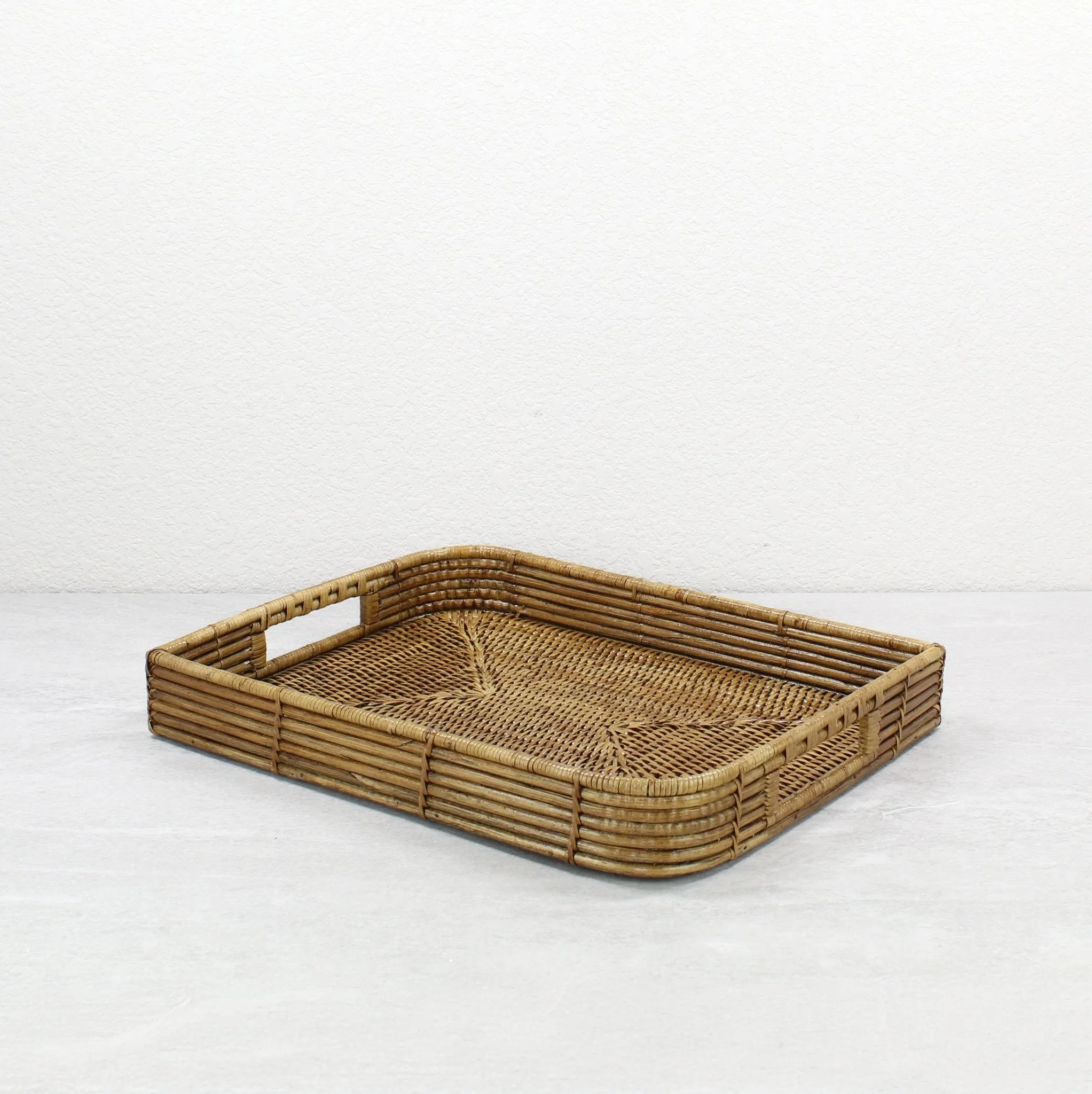 Leaf Shaped Mixed Textures Rattan Tray with Handles – Coffee Table Decor