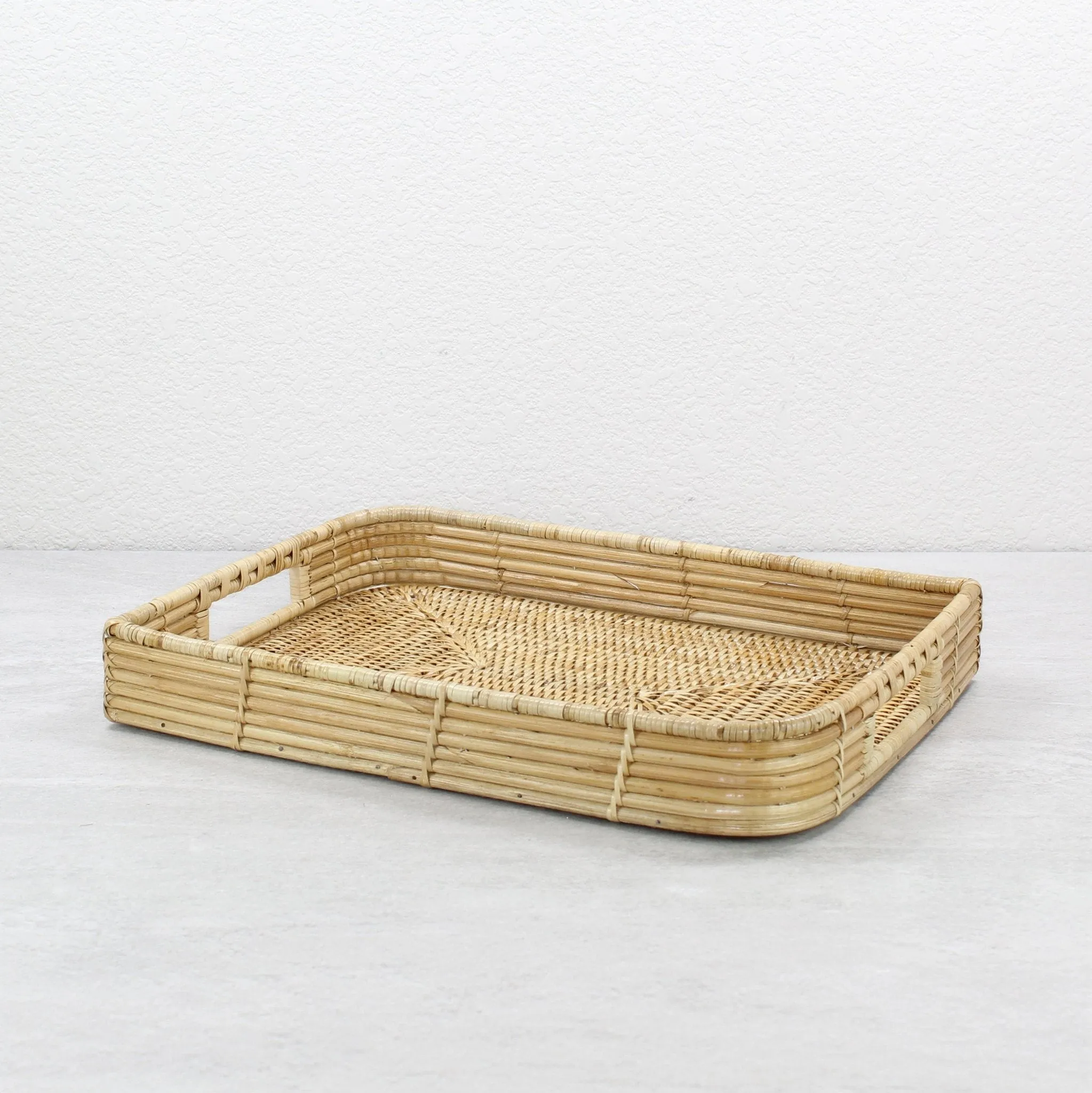 Leaf Shaped Mixed Textures Rattan Tray with Handles – Coffee Table Decor