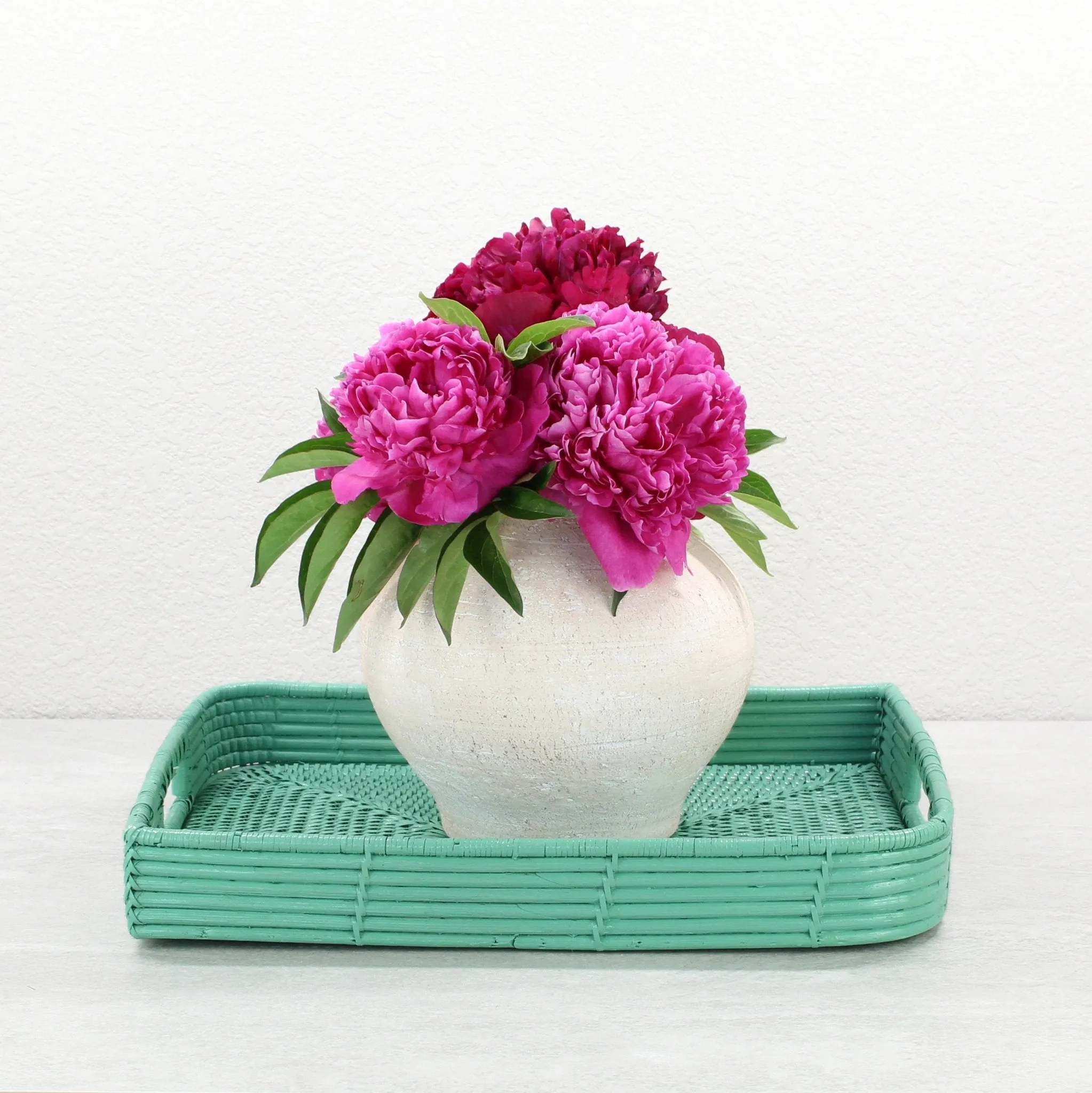 Leaf Shaped Mixed Textures Rattan Tray with Handles – Coffee Table Decor