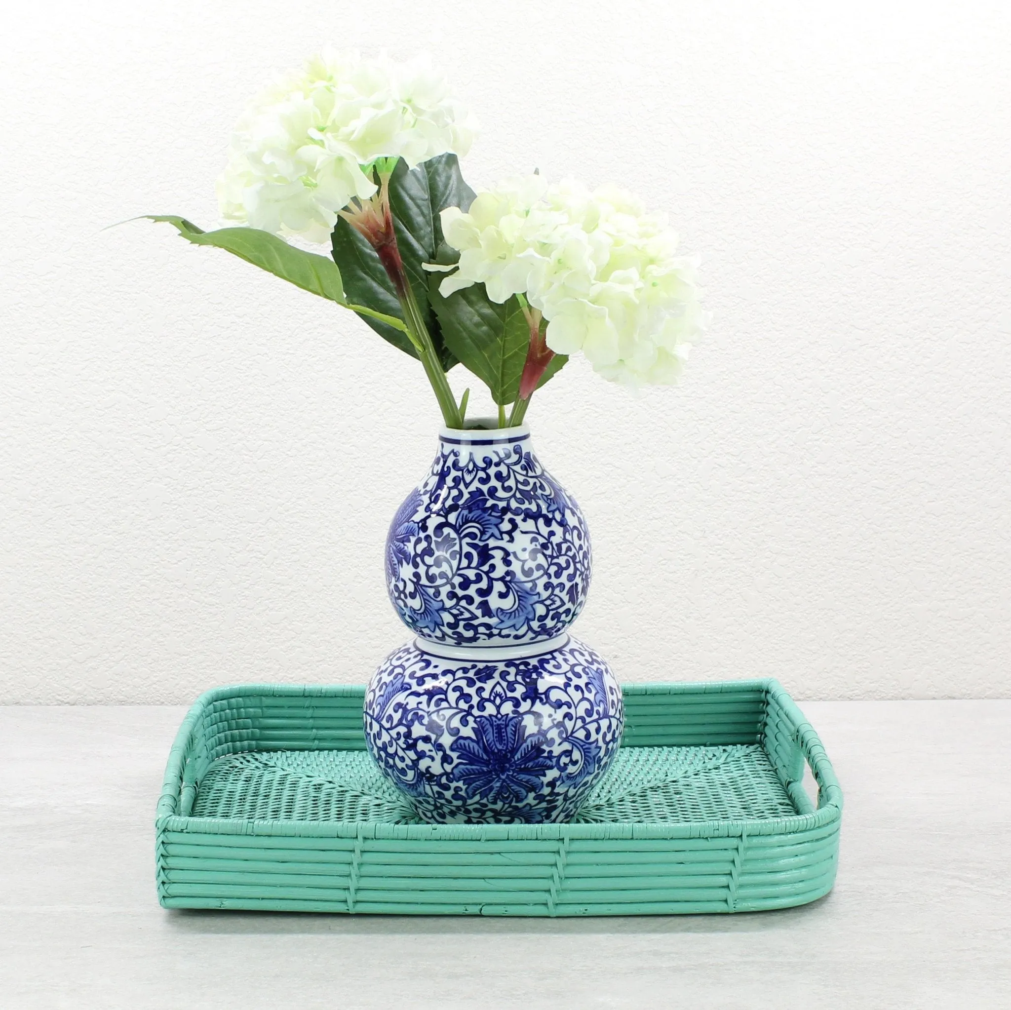 Leaf Shaped Mixed Textures Rattan Tray with Handles – Coffee Table Decor