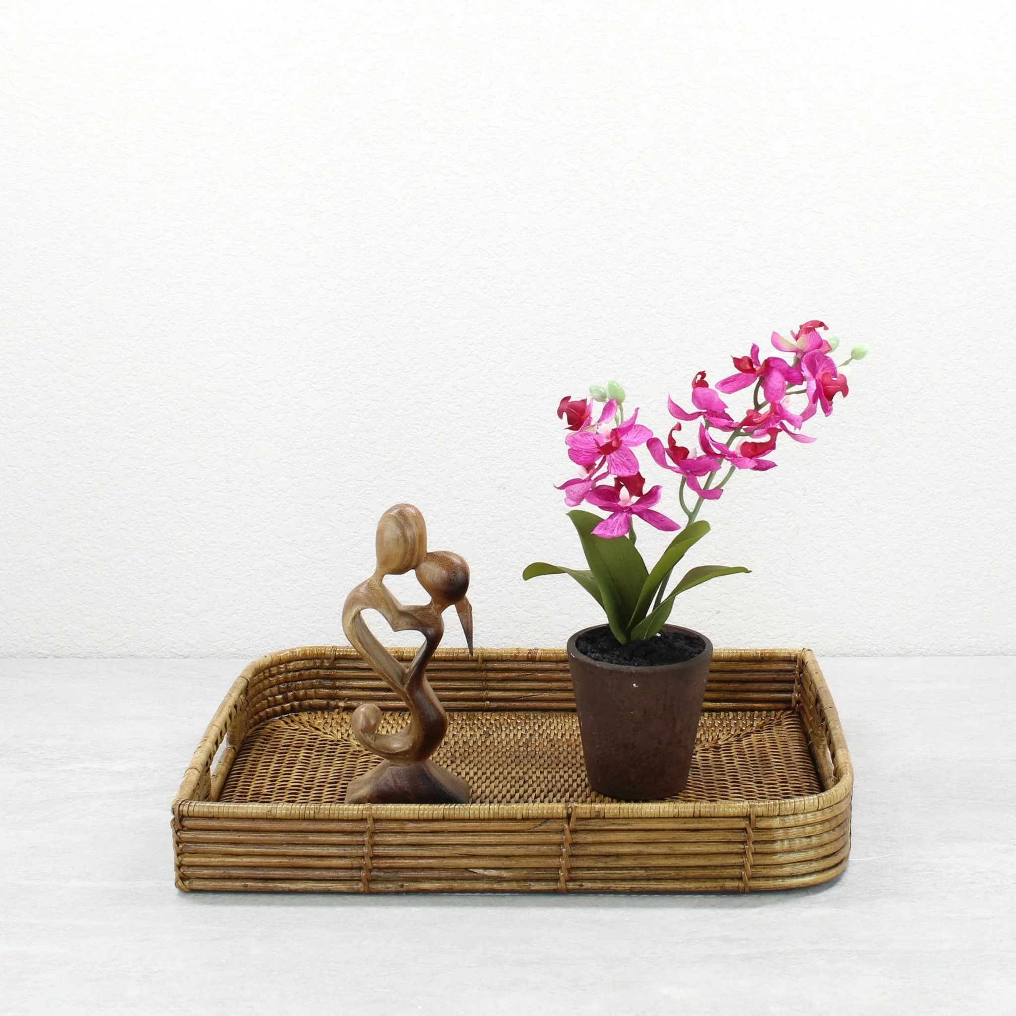 Leaf Shaped Mixed Textures Rattan Tray with Handles – Coffee Table Decor