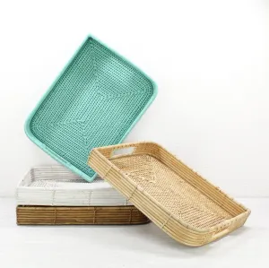 Leaf Shaped Mixed Textures Rattan Tray with Handles – Coffee Table Decor