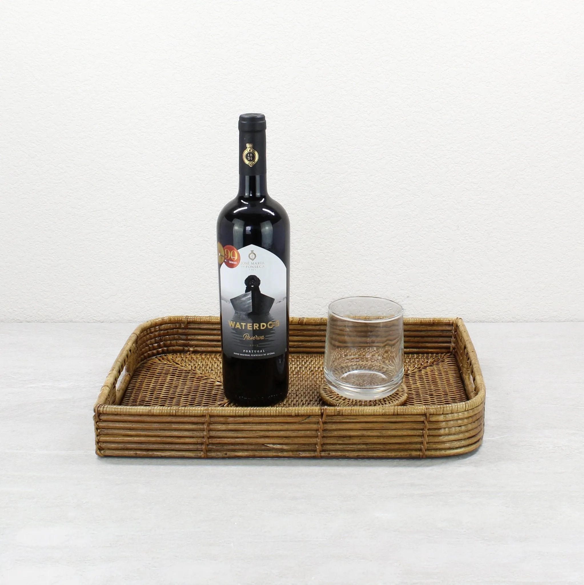 Leaf Shaped Mixed Textures Rattan Tray with Handles – Coffee Table Decor