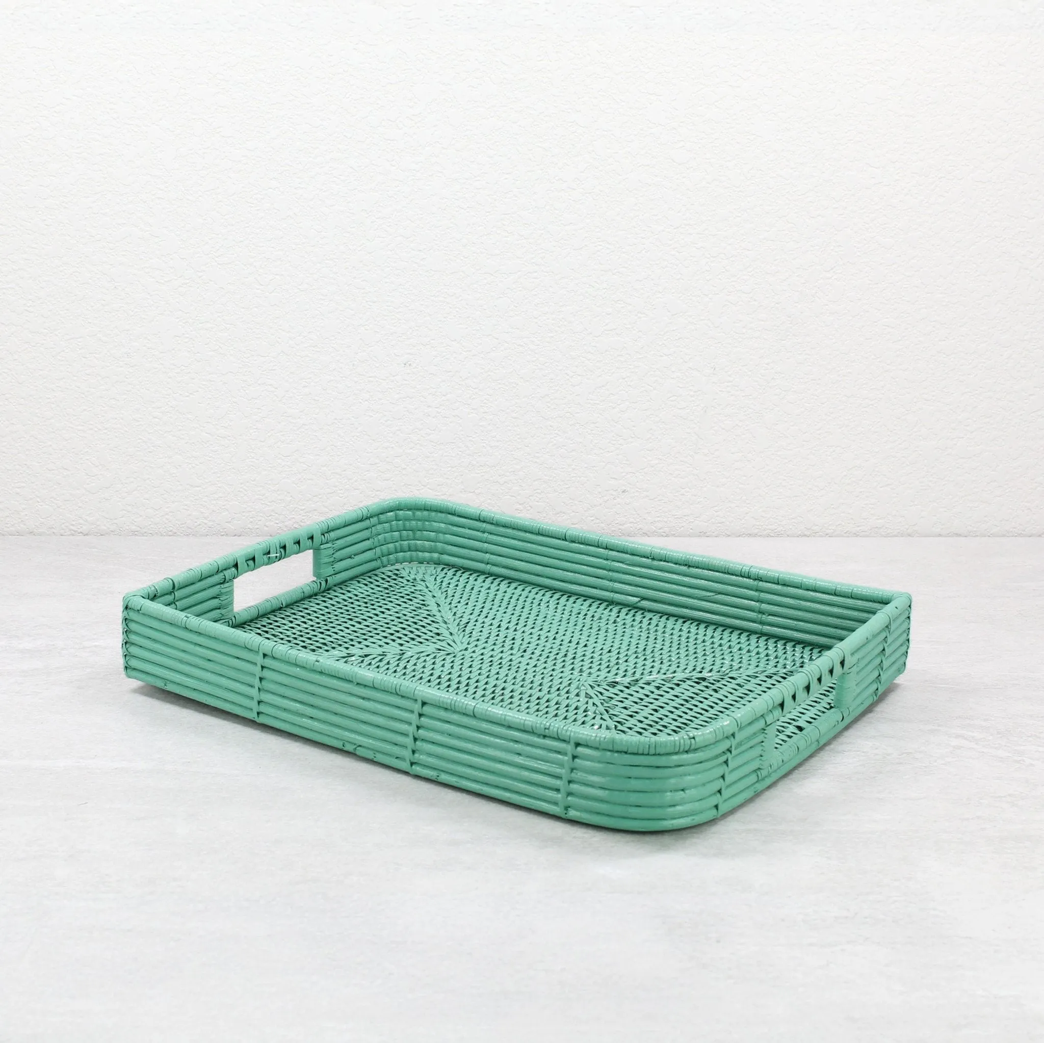 Leaf Shaped Mixed Textures Rattan Tray with Handles – Coffee Table Decor