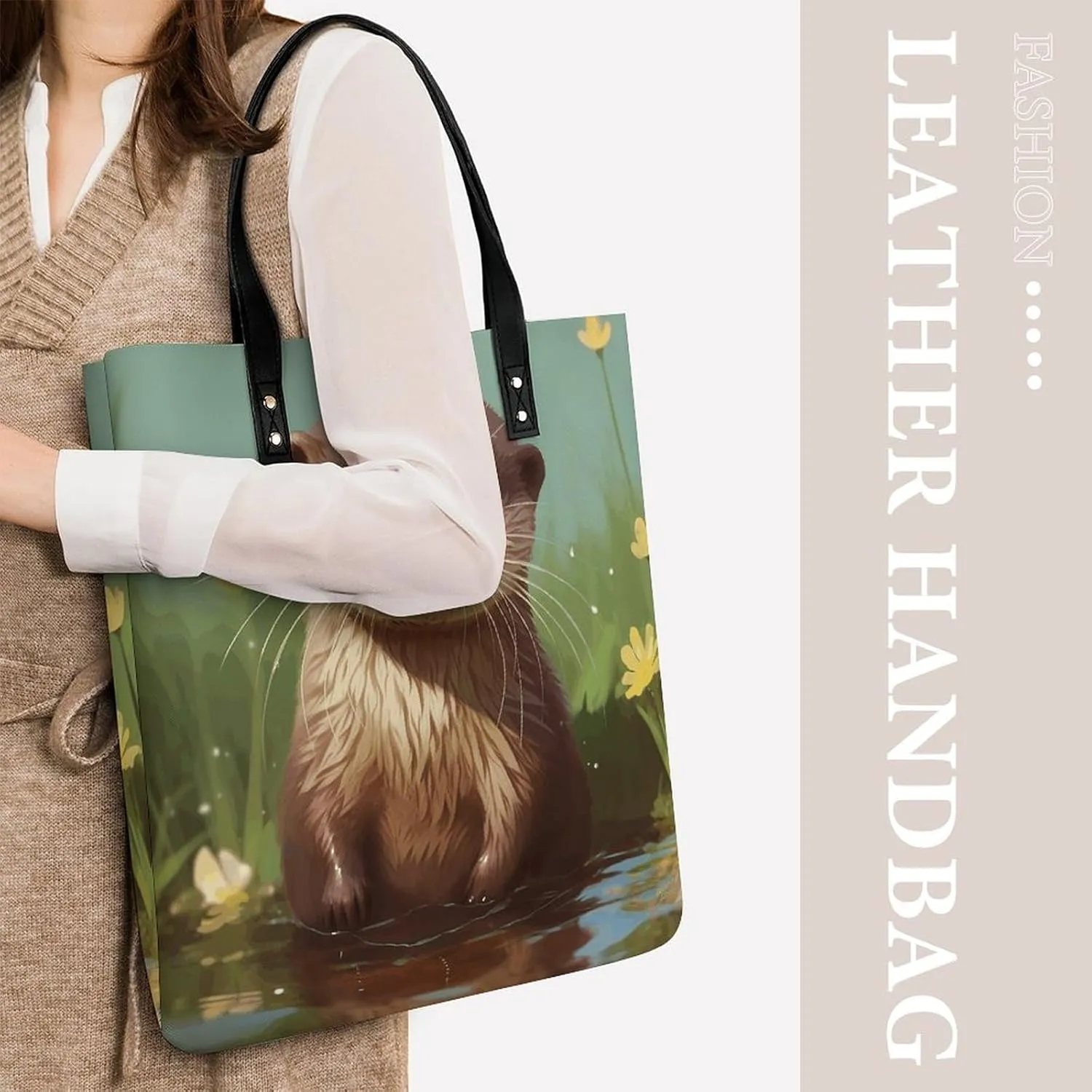 Leather Handbag for Women Tote Bag with Magnetic Buckle Violin Sheet Music Crossbody Bag Shoulder Bag