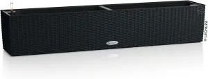 Lechuza - Balconera Cottage 100 Planter, Graphite Black, Balcony Box with Watering System, Water Level Indicator and Plant Insert, Wicker Look, 99 x 19 x 19 cm, 15915
