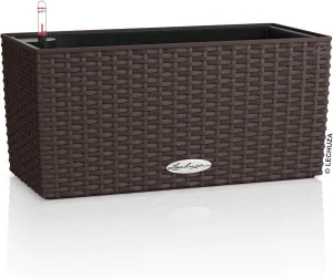 Lechuza - Balconera Cottage 40 Mocha Planter, Balcony Box with Watering System, Water Level Indicator and Plant Insert, Wicker Look, 40 x 19 x 19 cm, 15472