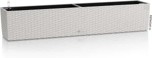 Lechuza - Balcony Planter Cottage 100 Light Grey, Balcony Box with Watering System, Water Level Indicator and Plant Insert, Wicker Look, 99 x 19 x 19 cm, 15913