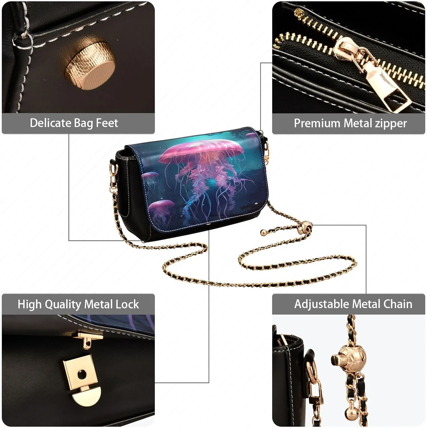 Leprechaun Hat and Clover Medium Leather Crossbody Bag, Leather Crossbody Bags, Shoulder Bags for Women Medium Size