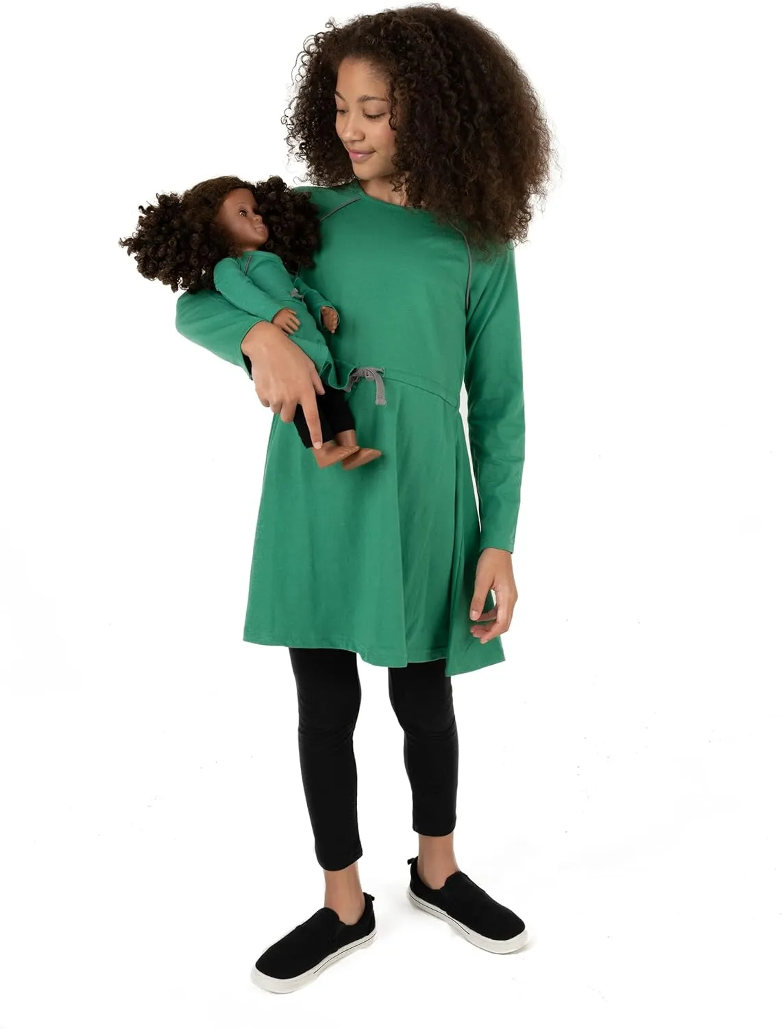 Leveret Kids & Toddler Uniform Matching Doll & Girls Cotton Waistband Tie-Belt Dress Variety of Styles (Size 2-14 Years)