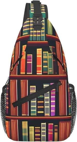 Library Bookshelf Foldie Crossbody Bag - Anti Theft Crossbody Bags and Small Sling Bags for Men and Women
