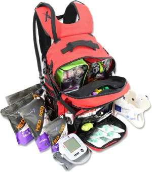 Lightning X Fully Stocked TacMed First Responder Trauma Medical Backpack EMT Kit | MB45-SKF | w/Professional First Aid Emergency Supplies (Red w/Hydration Bladder)