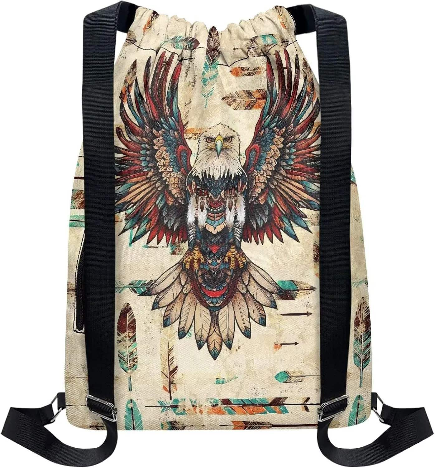 Lightweight String Gym Bag for Men Eagle Spreading Wings Gym Bag with Adjustable Wide Shoulder Straps Drawstring Backpack with Convenient Multi Pockets for Multiple Uses