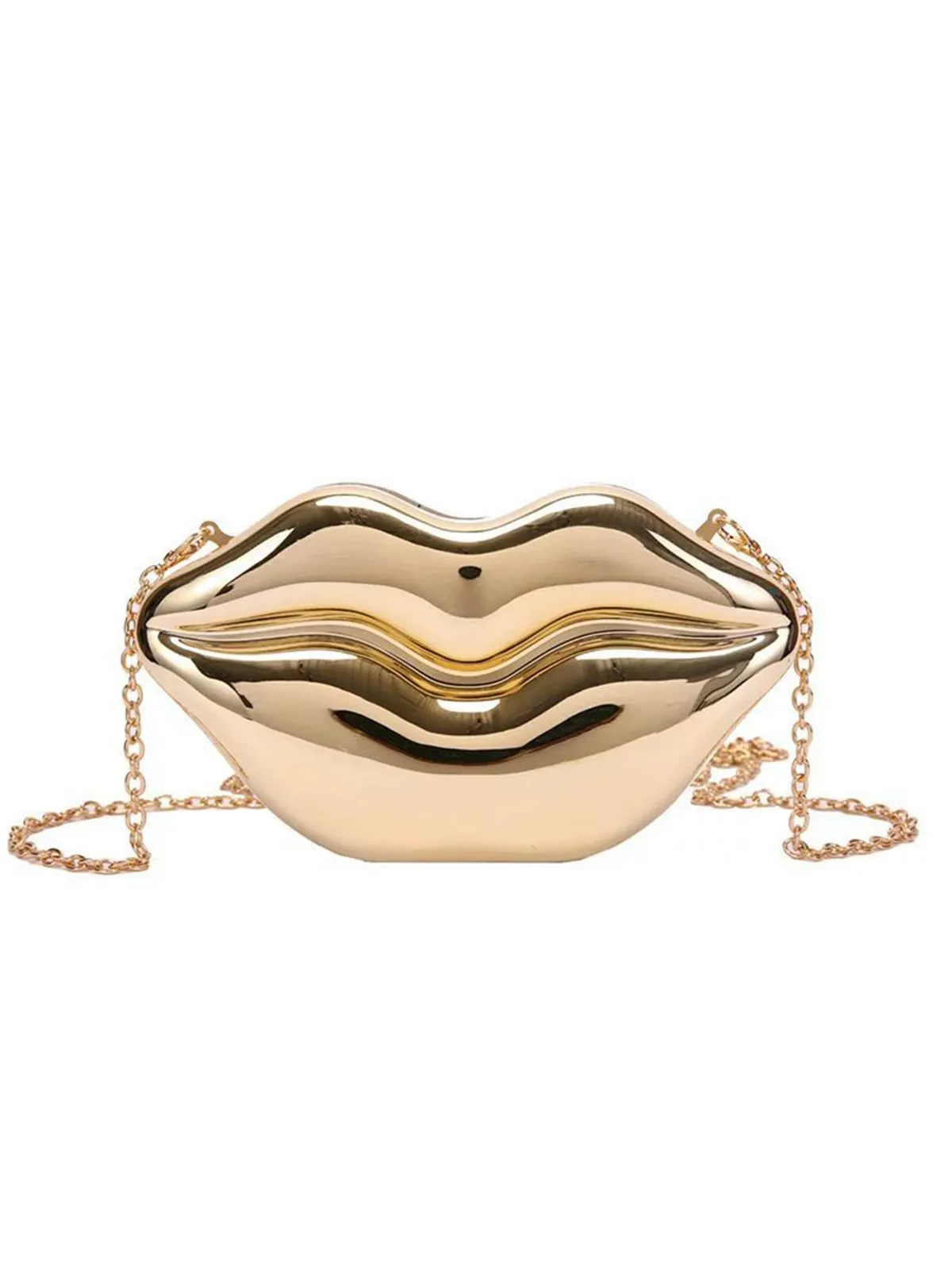 Lip-Shaped Metallic Shoulder Bag