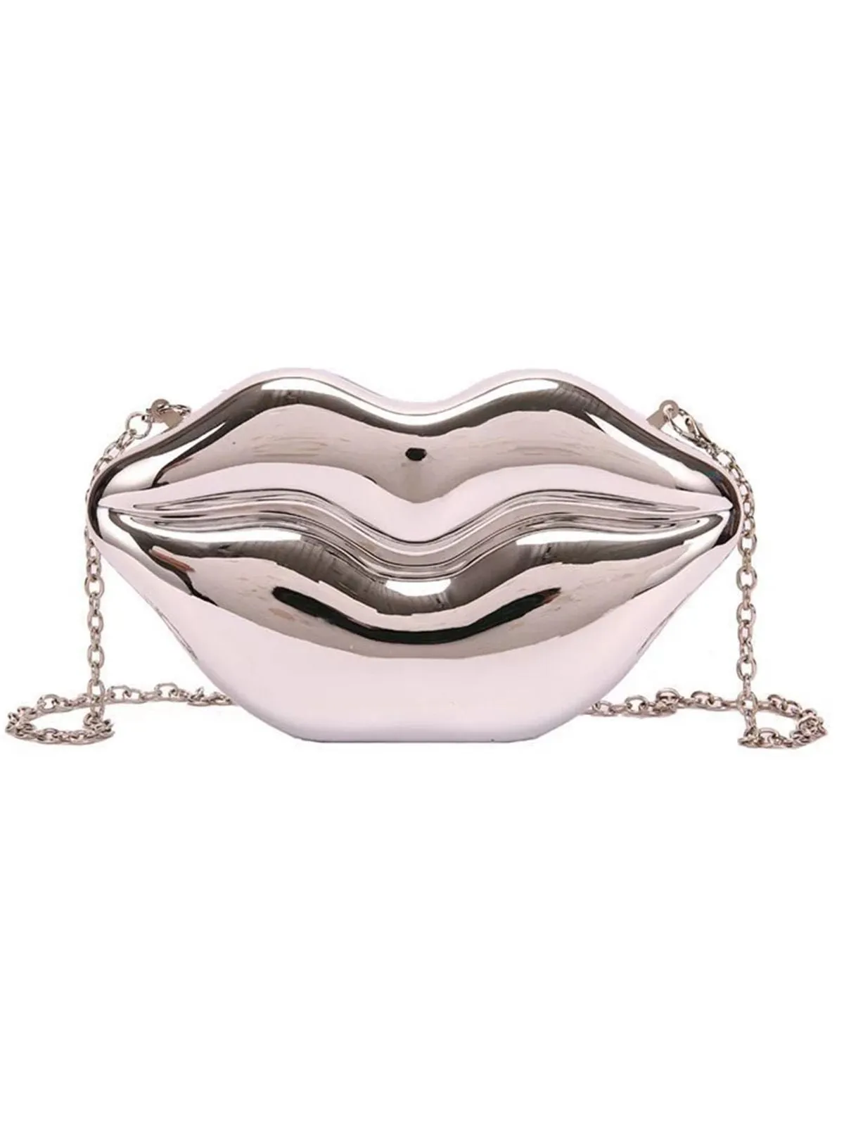 Lip-Shaped Metallic Shoulder Bag
