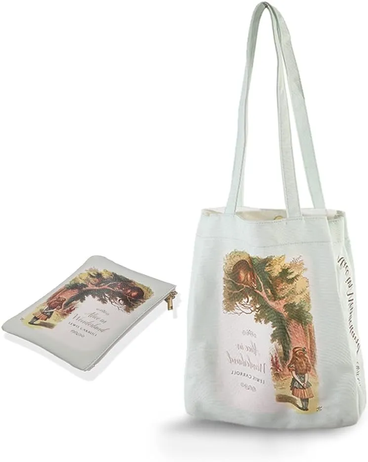 Literary Themed Bag Collection-Alice in Wonderland |TURQUOISE Set |Stylish&Unique Tote&Clutch Bags |Literary Enthusiasts | Classic Fairy Tale |Perfect & Practical for Daily Use