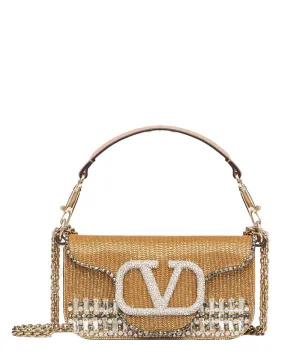 Loco Embroidered Small Shoulder Bag in Gold Crystal