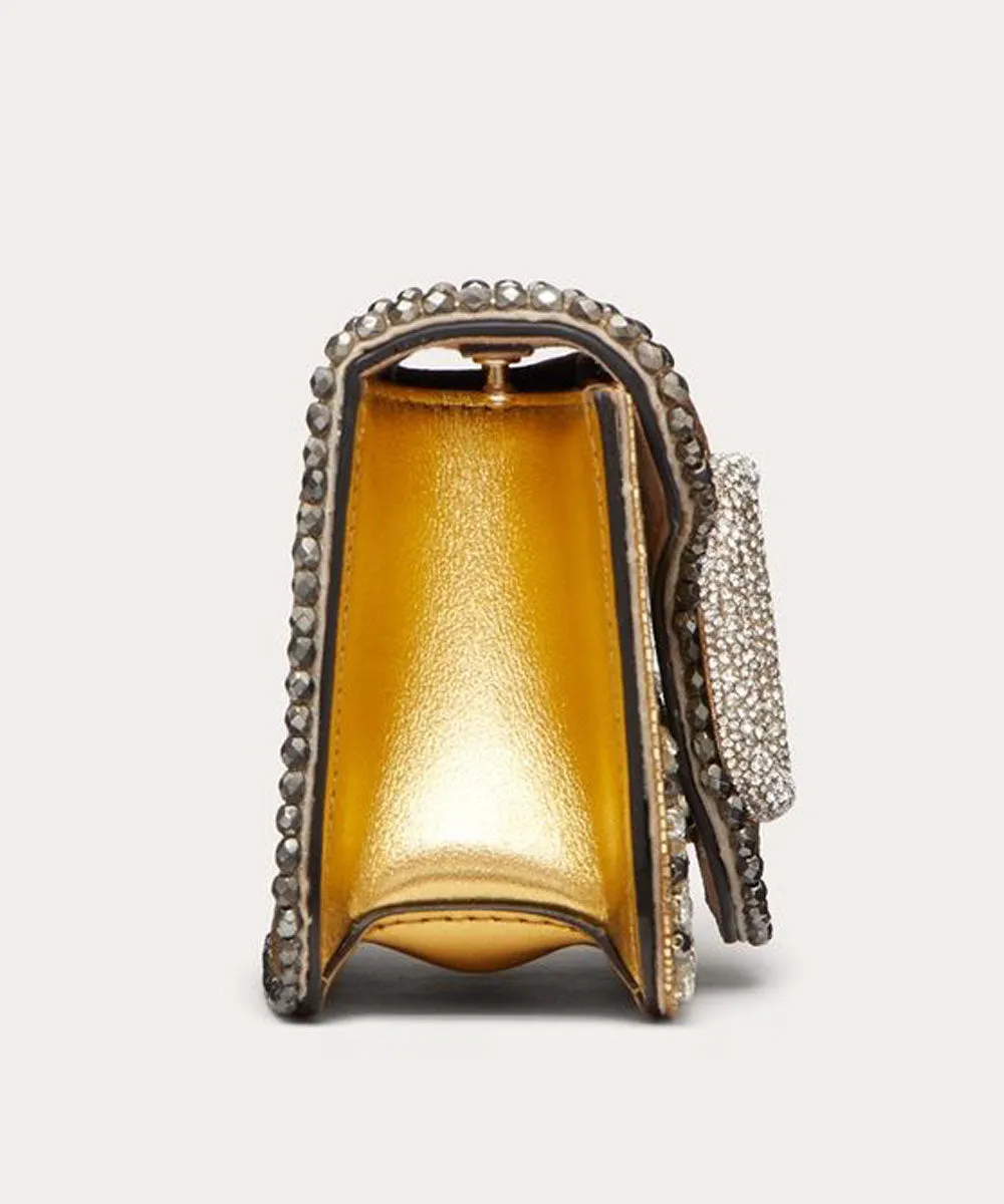 Loco Embroidered Small Shoulder Bag in Gold Crystal