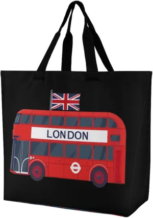 London Double Decker Bus Women's Shopping Bag Fordable Tote Bag Large Top Handle Handbag for Travel Work