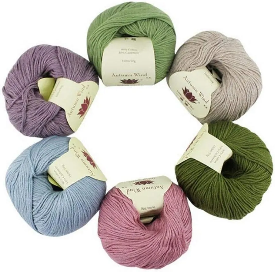 Lotus Yarns 5 Balls Autumn Wind Cotton Cashmere Blend Knitting Yarn Fingering Weight Crochet Yarn for Garments Soft Baby Clothes(05-Ashe)