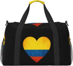 Love Colombia Flag Travel Duffel Bag Large Foldable Waterproof Overnight Bag For Beach Swim Bags Pool Sports Gym