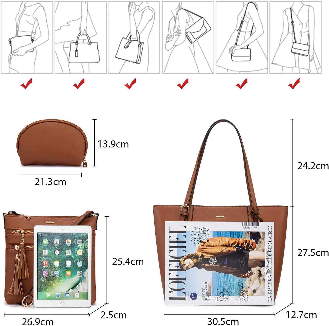 LOVEVOOK Handbags for Women Shoulder Bags Tote Satchel Hobo 3pcs Purse Set