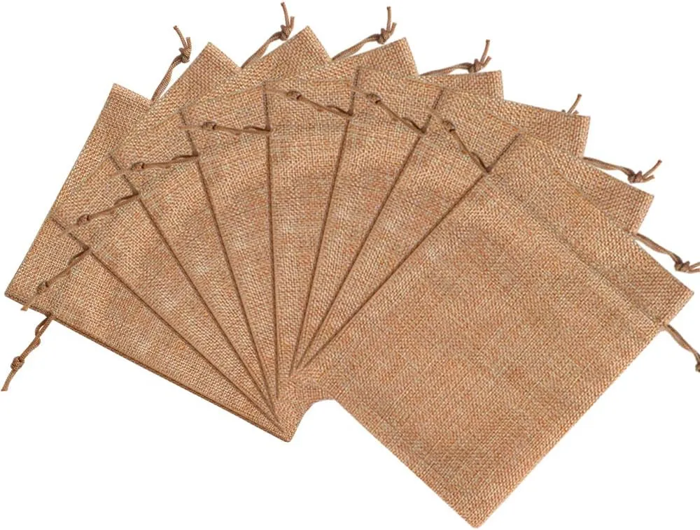 Lucky Monet 25/50/100PCS Burlap Gift Bags Wedding Hessian Jute Bags Linen Jewelry Pouches with Drawstring for Birthday, Party, Wedding Favors, Present, Art and DIY Craft (100Pcs, Coffee, 5” x 7”)