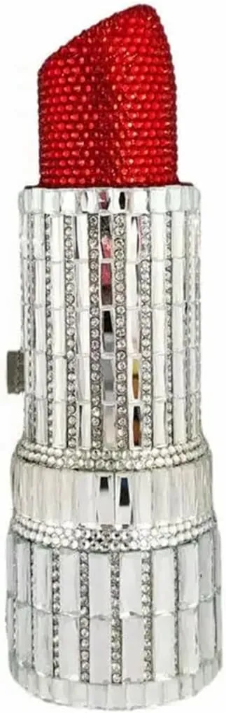 Luxury Ladies Lipstick Shape Evening Clutch Rhinestone Shoulder Bag Crystal Evening Bag for Cocktail Prom