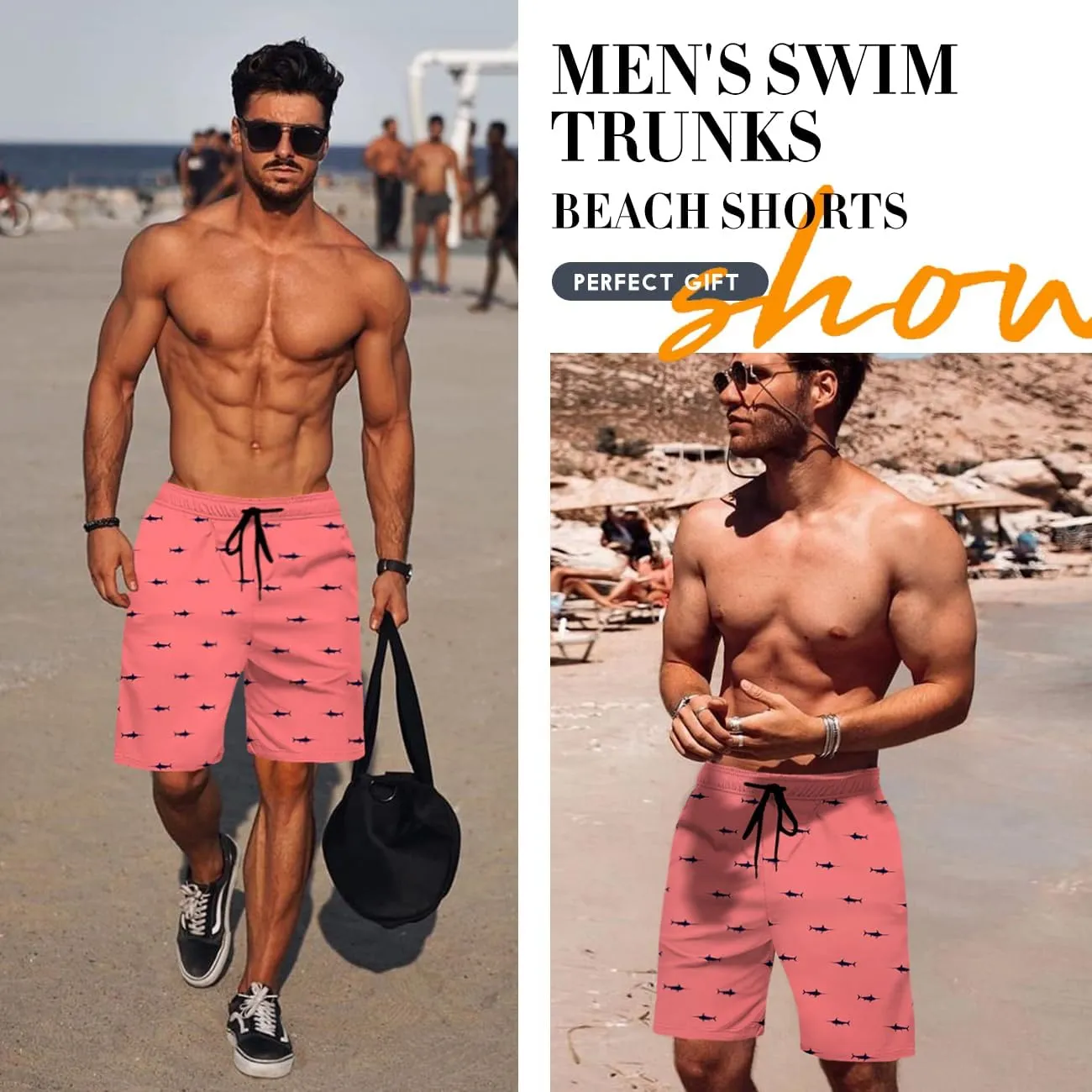 Lzzidou Men's Swim Trunks 8 Inch Inseam Mesh Lining Board Shorts Quick Dry Bathing Suit