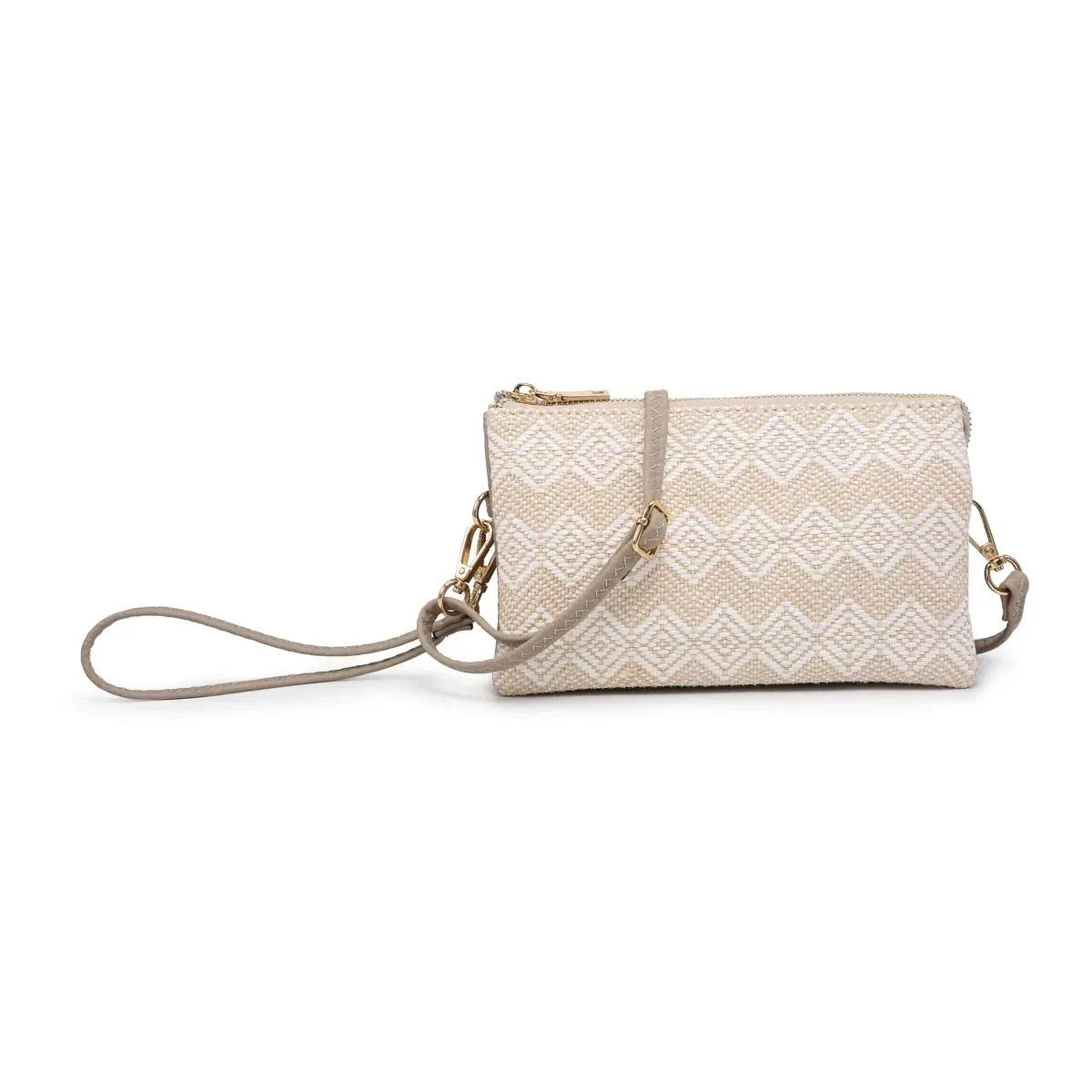 M013DIA Straw-Textured 3 Compartment Crossbody