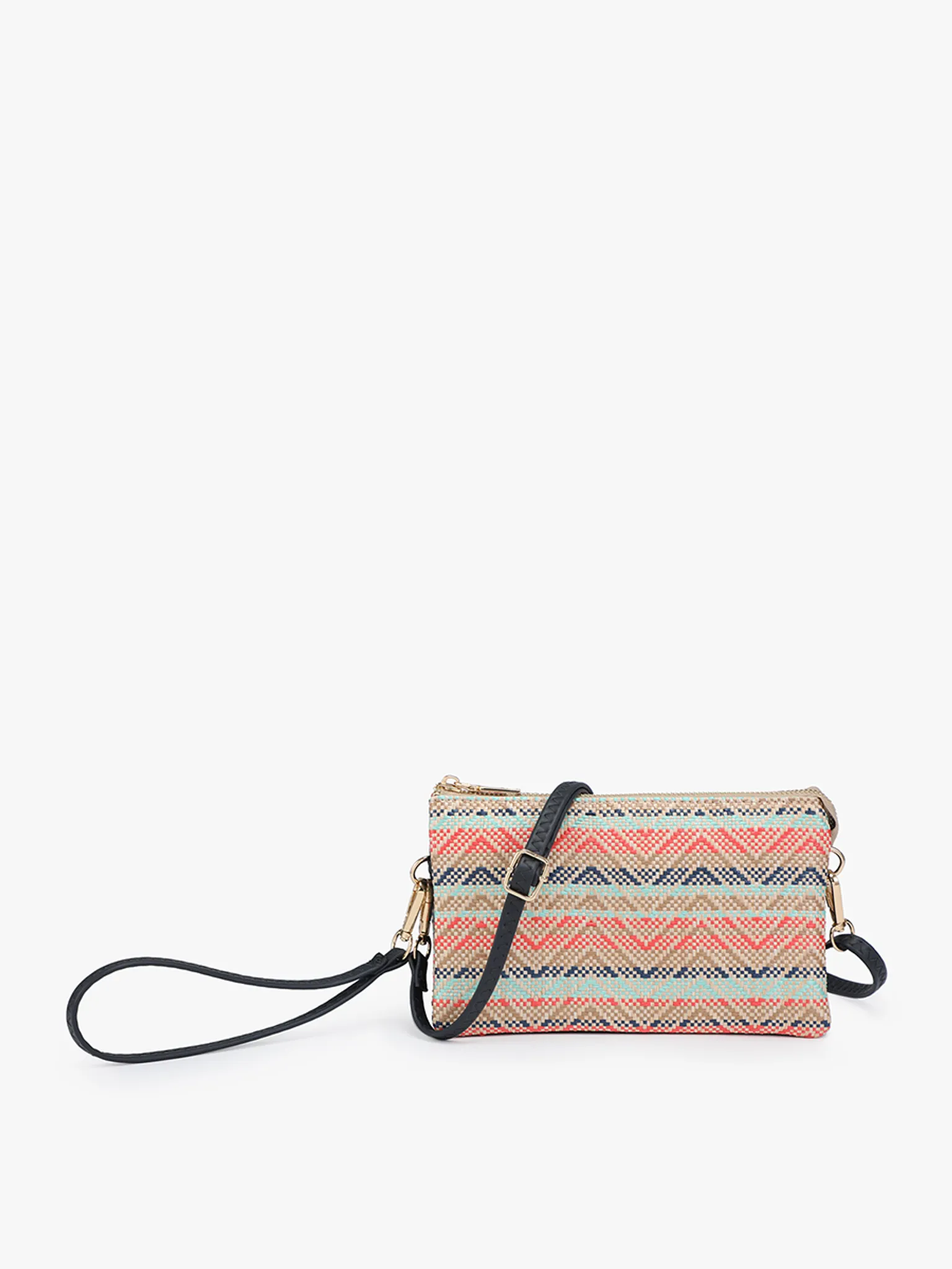 M013STWV Riley Woven Straw 3 Compartment Crossbody/Wristlet