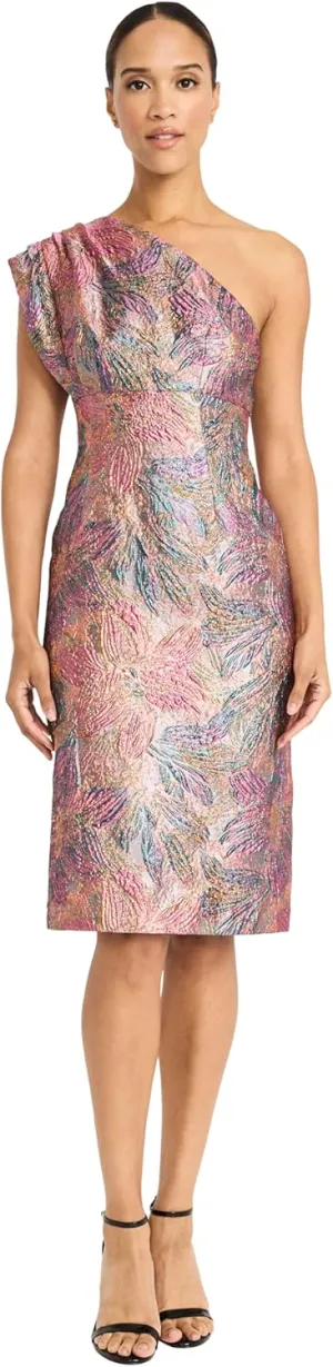 Maggy London Women's One Shoulder Metallic Jacquard Evening Fitted Special Occasion Cocktail Dress