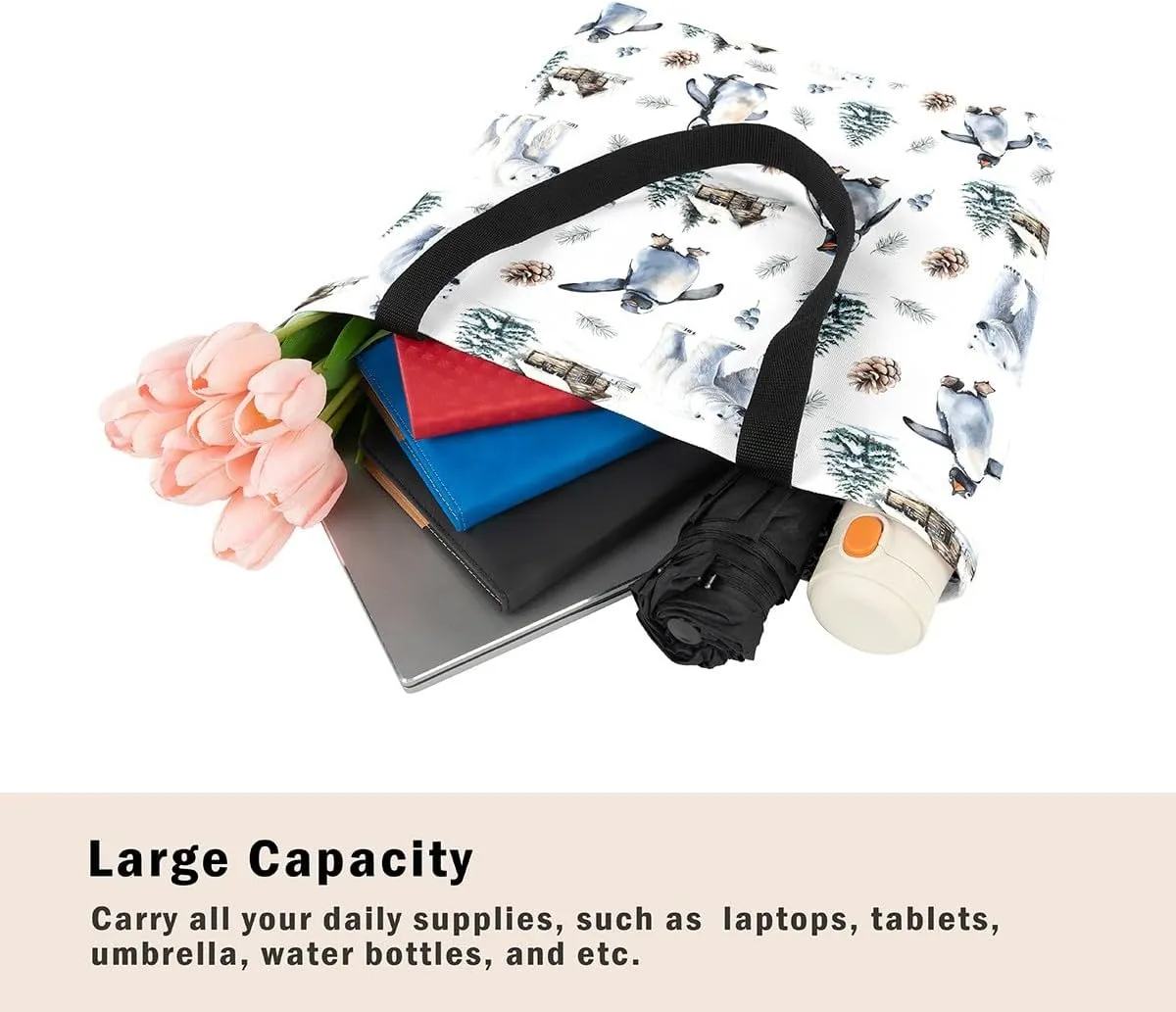 Mallard Duck Hunting Reversible Tote Bag,Kawaii Pet Wild Animal Foldable Shopping Bag,Romantic Bowknot Shoulder Bag