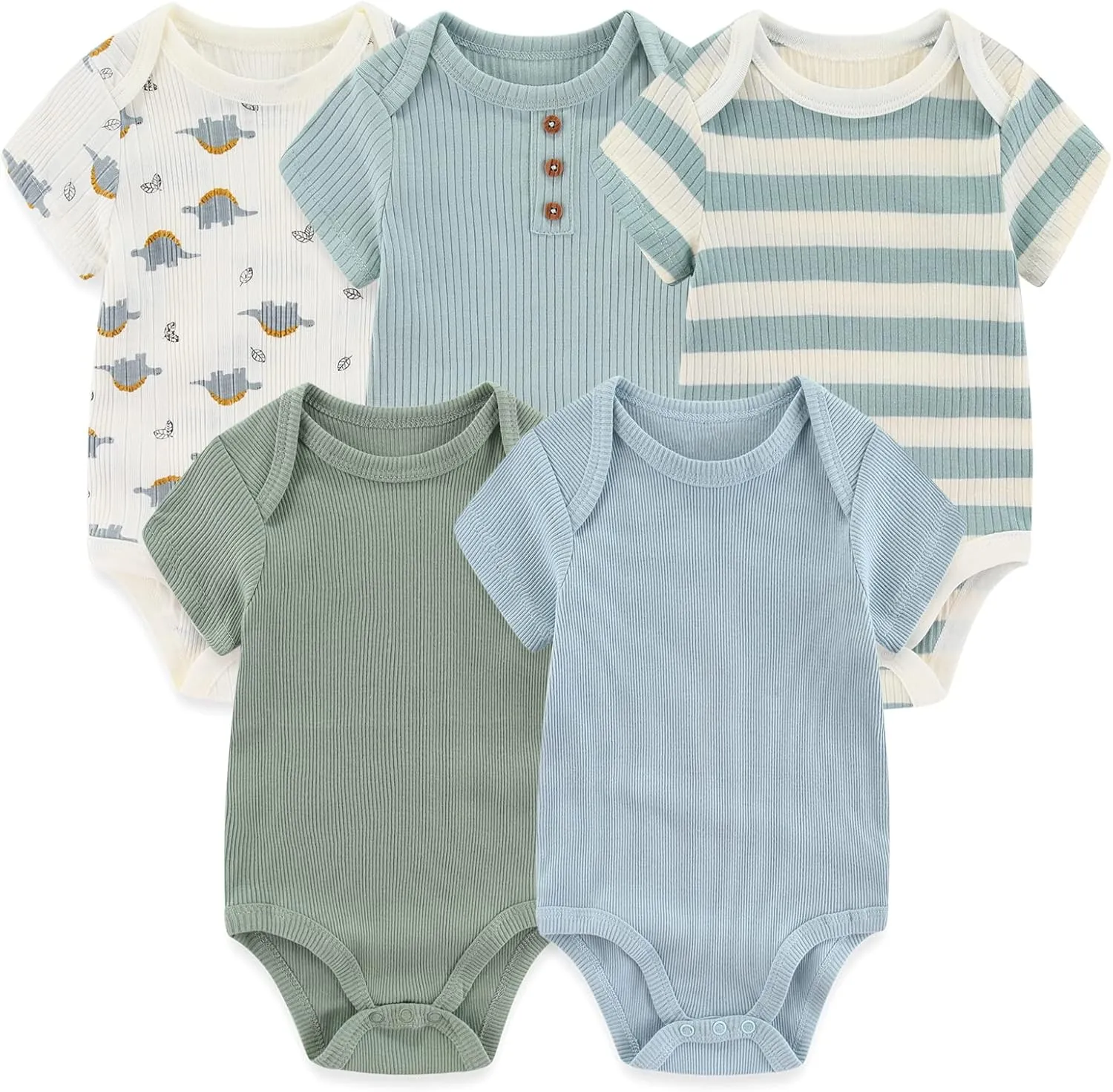 MAMIMAKA Newborn Baby Short Sleeve Bodysuit Cotton One-Piece Baby Clothes 5-Pack, 0-12 Months