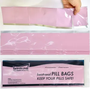 Mansung M 600 - Mylar Heat Seal Pill Bags 2.7x3.5 inch/Baby Pink - Mylar Aluminum Foil Pillsuite Organizer Packets with Notch Easy Tear Smell Proof Packaging Food Storage Heat Sealable Open Top Pouch