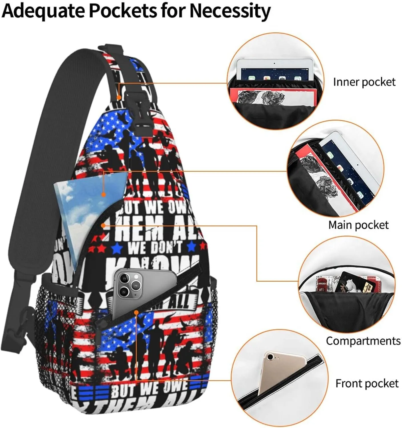 Mardi Gras American Flag Carnival Celebration Sling Bag Crossbody Bag Casual Chest Bags Travel Shoulder Backpack