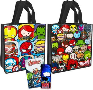 Marvel Avengers Tote Bag Set for Kids, Adults ~ 4 Pc Bundle with 2 Large Reusable Grocery Bags, Avengers Stickers, and More | Cute Superhero Party Supplies and Favors