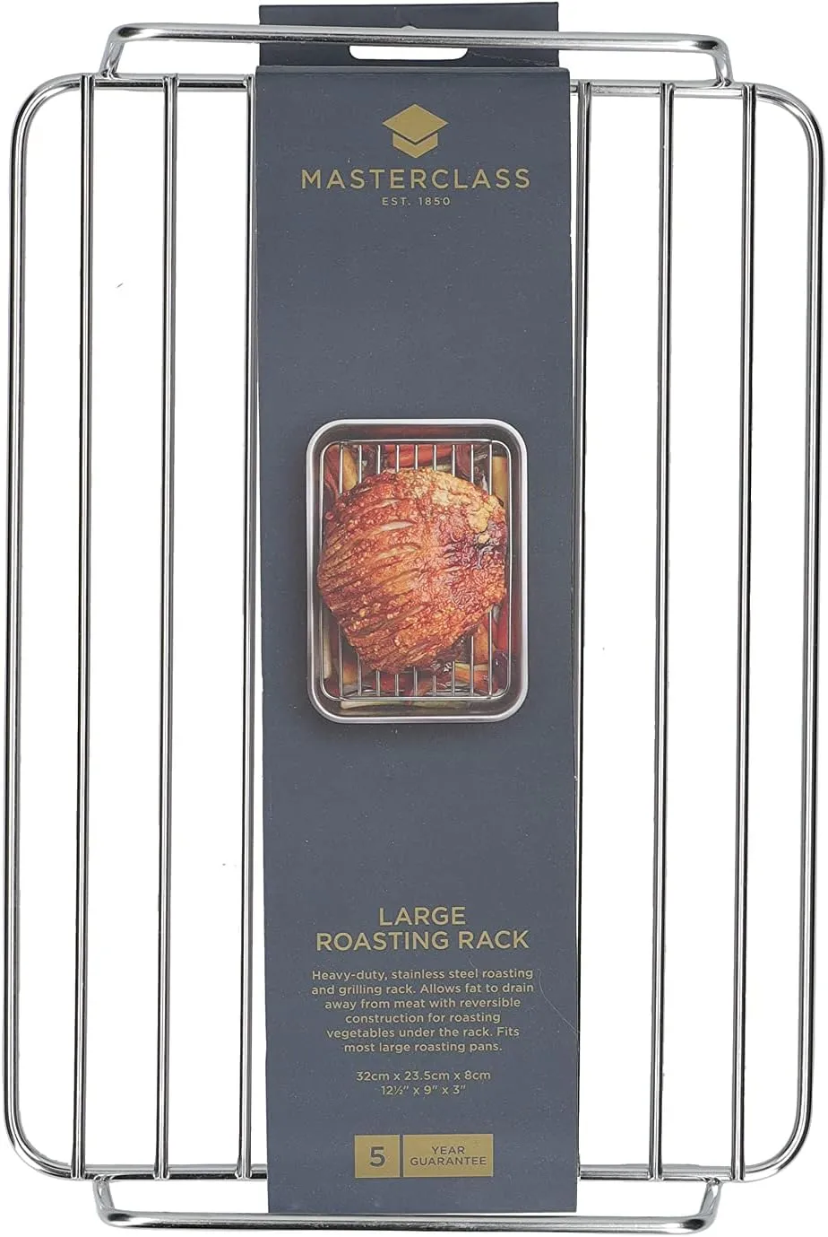 MasterClass KitchenCraft Large Stainless Steel Roasting Rack, Metallic, 32 x 23.5 cm