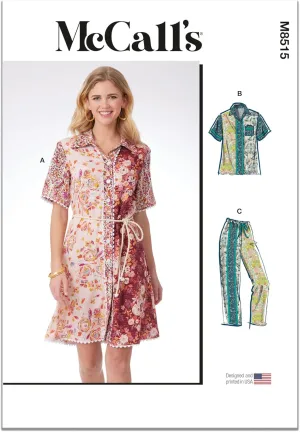 McCall's M8515K5 Easy-to-Make Misses' Shirtdress, Top and Pants Sewing Pattern Packet, Design Code M8515, Sizes 8-10-12-14-16