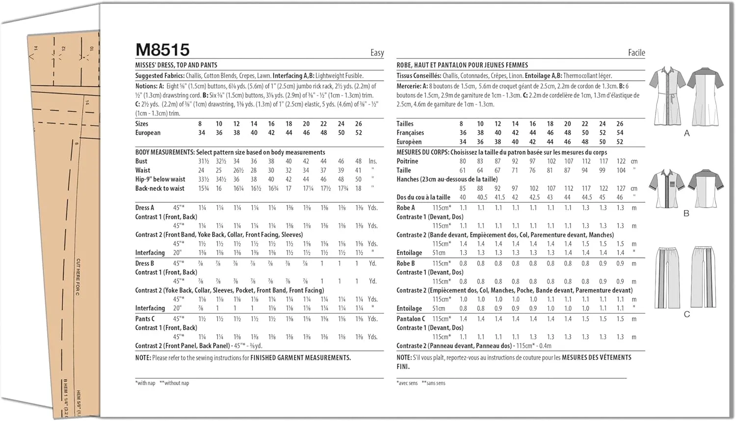 McCall's M8515K5 Easy-to-Make Misses' Shirtdress, Top and Pants Sewing Pattern Packet, Design Code M8515, Sizes 8-10-12-14-16