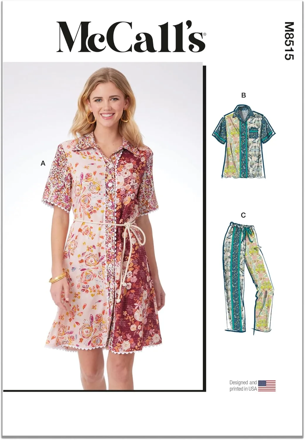McCall's M8515K5 Easy-to-Make Misses' Shirtdress, Top and Pants Sewing Pattern Packet, Design Code M8515, Sizes 8-10-12-14-16