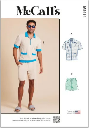 McCall's Men's Knit Shirts and Shorts Sewing Pattern Kit, Design Code M8414, Sizes 34-36-38-40-42