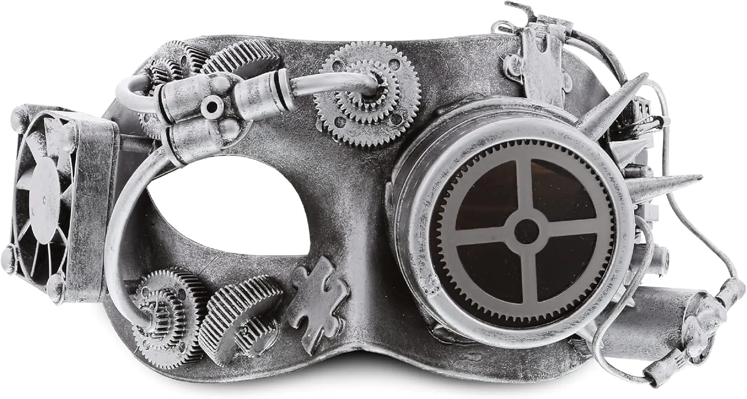 Mechanical Silver Steampunk Mask - Silver Masquerade Mask for Men & Women, Steampunk Costume Party Mask, Perfect for Halloween, Costume Parties, Conventions, and Special-Themed Events