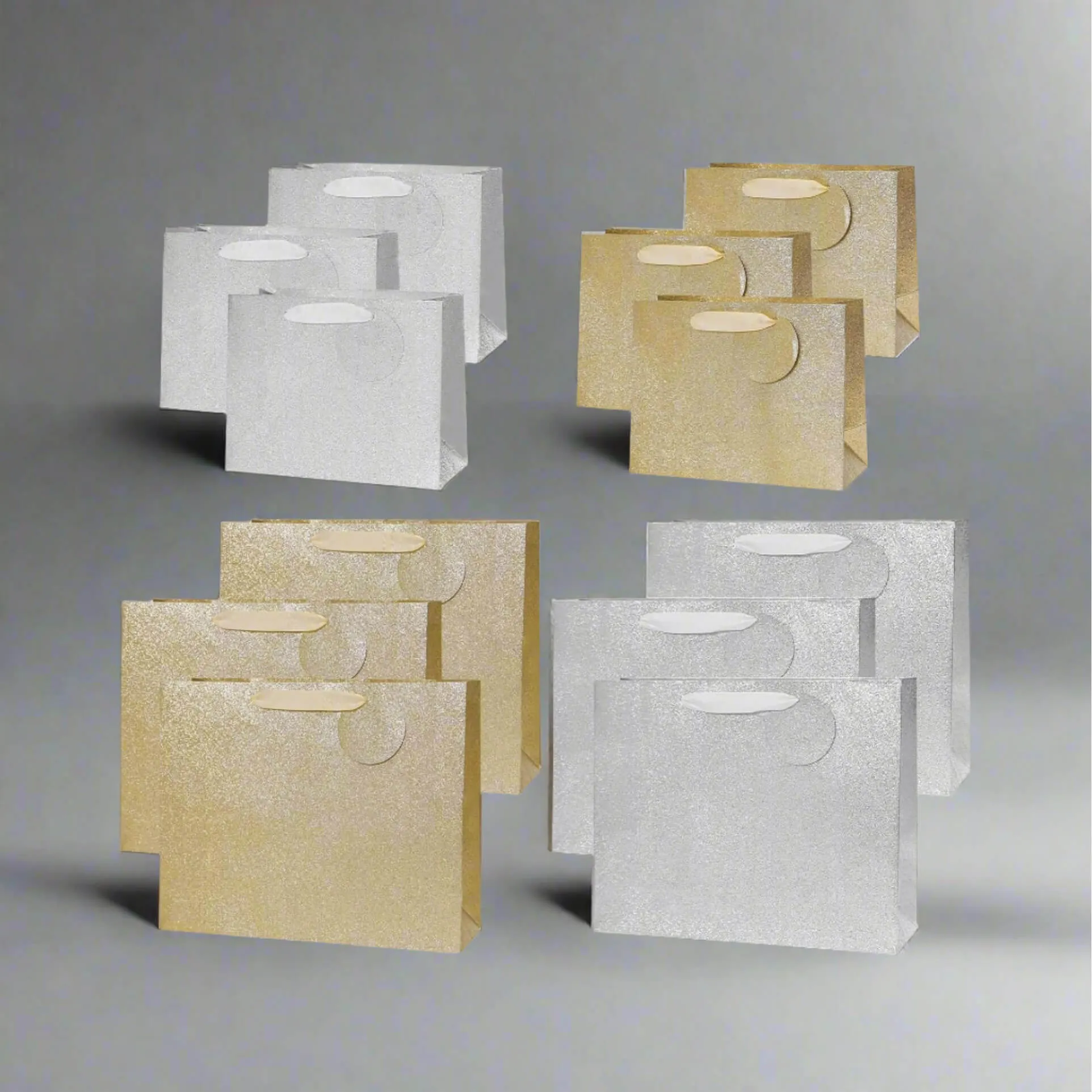 Medium and Large Metallic Gold & Sliver Gift Bags, Pack of 12
